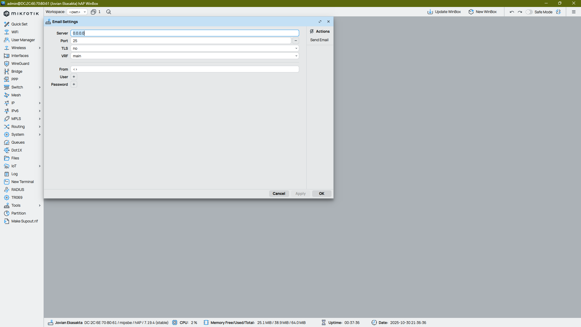 Winbox Tools Email Menu